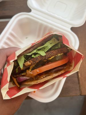 bbq bacon chorizo burger   at Wild Living Foods in Los Angeles