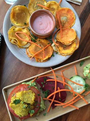 Butternut squash ravioli & avocado toast  at Wild Living Foods in Los Angeles