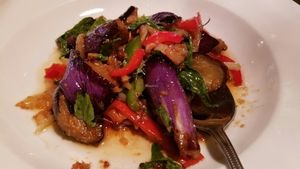 Spicy Eggplant with Sweet Basil at Emporium Thai Vegan LA in West Los Angeles