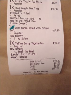 Small portions for high price at Emporium Thai Vegan LA in West Los Angeles