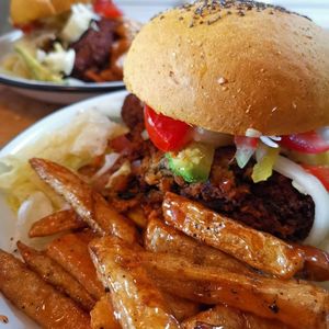 Various burgers at Chia Fonda Vegana in Guadalajara
