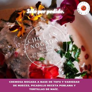 chile en nogada, a yearly special in Mexico. we have the best vegan version available, season goes from August til the end of September at Chia Fonda Vegana in Guadalajara