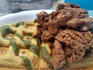 Waffles in many different ways at Chia Fonda Vegana in Guadalajara