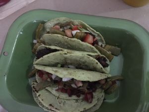tacos de soya con nopales y tacos de frijol negro:) at Chia Fonda Vegana in Guadalajara