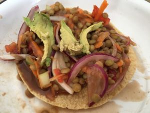 Tostadas de Lentejas at Chia Fonda Vegana in Guadalajara