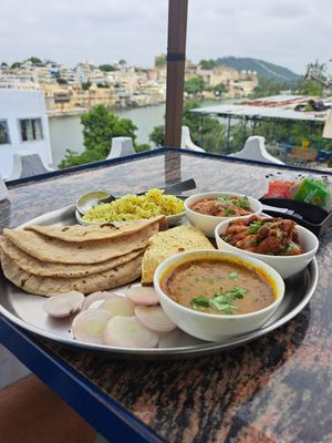 Dal and mushroom curry at Yummy Yoga Cafe in Udaipur