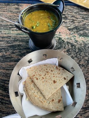 Garlic chapati and dal fry  at Yummy Yoga Cafe in Udaipur