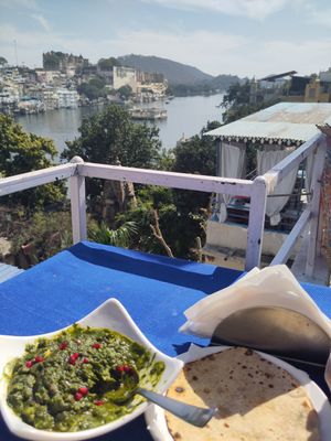 Bhaji tofu with a view at Yummy Yoga Cafe in Udaipur