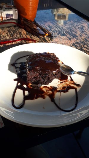 Vegan chocolate brownie delicious!!! at Yummy Yoga Cafe in Udaipur