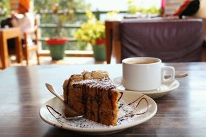 Carrot cake and soya masala chai at TATTV Cafe in Rishikesh