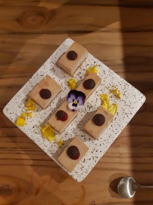 Kokos semifreddo, dadels en walnoten, pure chocolade en frambozen at Hearth  in Amsterdam