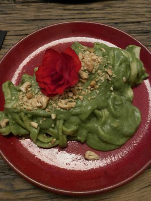Tagliatelle with basil pesto. Homemade pasta was delicious and cooked perfect and I have never seen a greener sauce that was as tasty as it looks.  at Hearth  in Amsterdam