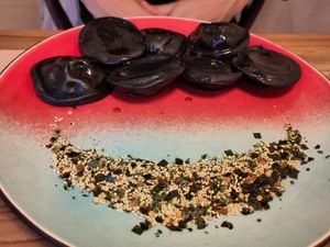 Charcoal ravioli at Hearth  in Amsterdam