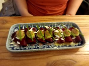 'Rawvioli' of red beetroot at Hearth  in Amsterdam