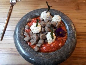 Lentil cashew gnocchi was a bit plain tasting at Hearth  in Amsterdam