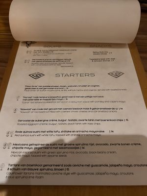 Menu  at Hearth  in Amsterdam