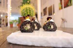 Black vegan Quinoa Sushi with Avocado, Asparagus and Spring Onion  at Hearth  in Amsterdam