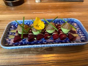 Rawvioli: quit good, but cold and with raw beets instead of dough at Hearth  in Amsterdam