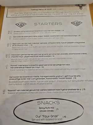 Menu at Hearth  in Amsterdam