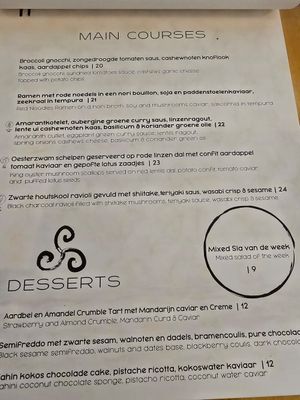 Menu at Hearth  in Amsterdam