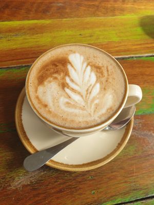 Soy flat white - creamy and delicious at Bali Bagus Cafe in Byron Bay