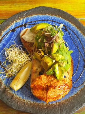 Avocado on Sourdough served with cashew feta at Bali Bagus Cafe in Byron Bay