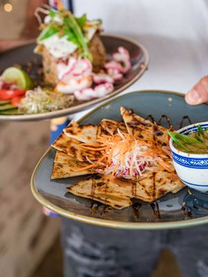 Indonesian Roti with Peanut Sauce! at Bali Bagus Cafe in Byron Bay