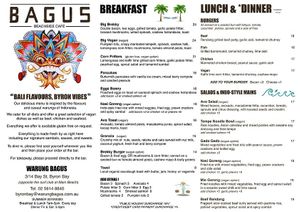 Food Menu! at Bali Bagus Cafe in Byron Bay