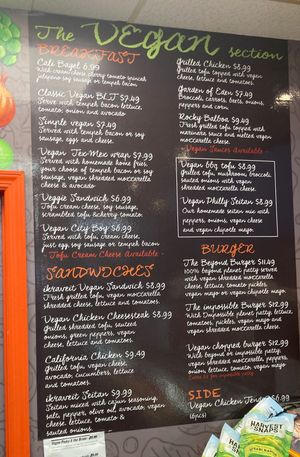 Wall menu board at iKraveit Foods in Astoria