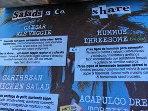 Vegan hummus & salad options at Makamaka Beach Burger Cafe in Barcelona
