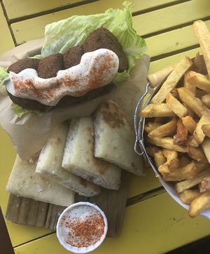 Falafel Sliders & Classic Fries  at Makamaka Beach Burger Cafe in Barcelona