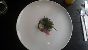 Starter - smoked cheese at The Organic LAB in Copenhagen