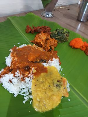 Banana leaf rice set at Bindhu Restaurant in Subang Jaya