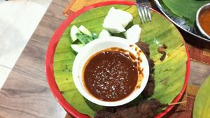 Veg mutton satay. Too crispy, sauce too spicy, nothing like authentic satay sauce which should contain a lot of peanuts. at Bindhu Restaurant in Subang Jaya