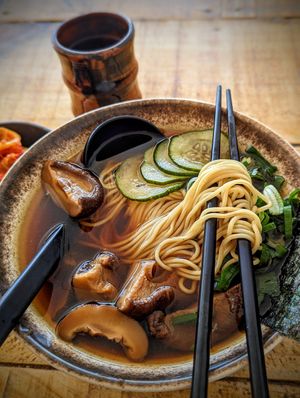 Mushroom Shoyu Ramen at The Ramen Shop in Wellington