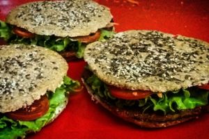 Veggie burgers whit lentils or quinoa, whit cheese or whit out and Hummus sándwichs whit whole grain bread and seeds.  at Hostal Joshua in Copacabana