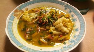 Vegan soups whit Korn  at Hostal Joshua in Copacabana