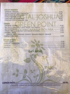 Menu  at Hostal Joshua in Copacabana
