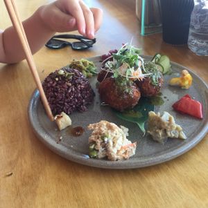 #5 potato croquettes in bento box type set up.  at Neko Neko in Fitzroy