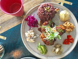 Vegan Beans & Potato Croquettes Teishoku at Neko Neko in Fitzroy