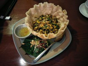 rice paper with mushroom  at Biogarten Restaurant in Ho Chi Minh City