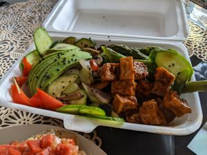 Stir-fry noodles, veg, and deliciously-marinated tofu. at El Maple in Quito