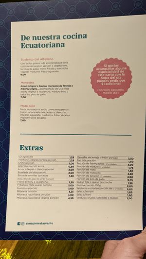 Menu at El Maple in Quito