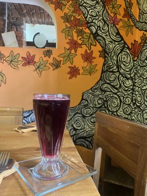 Jamaica ( hibiscus juice) with a beautiful backdrop  at El Maple in Quito