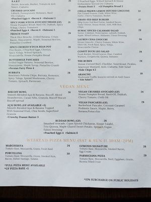 Vegan brekkie menu (as of 08-08-2023) at Ozmosis in Edge Hill