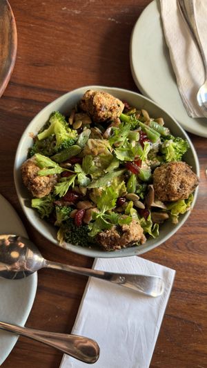 Tofu-Amaranth balls, with salad and greens  at Greenr Cafe in Gurgaon