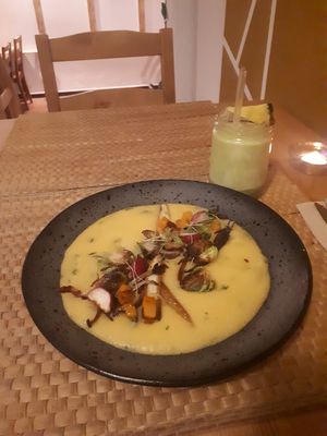 Corn meal with veggies at Outro Lado in Faro