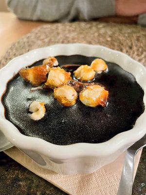 Chocolate mousse with caramelized hazelnuts at Outro Lado in Faro