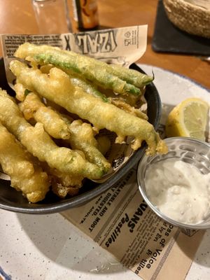 Fried green beans   at Outro Lado in Faro