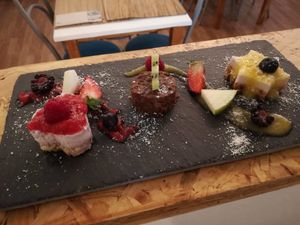 Raw vegan desserts trio. at Outro Lado in Faro